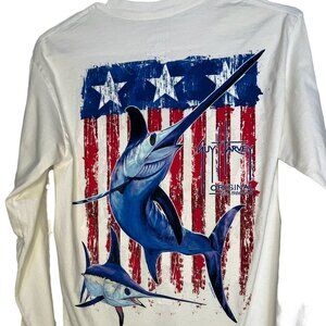 Guy Harvey Sordfish with Flag Brand  Long Sleeve Pocket Tee  S